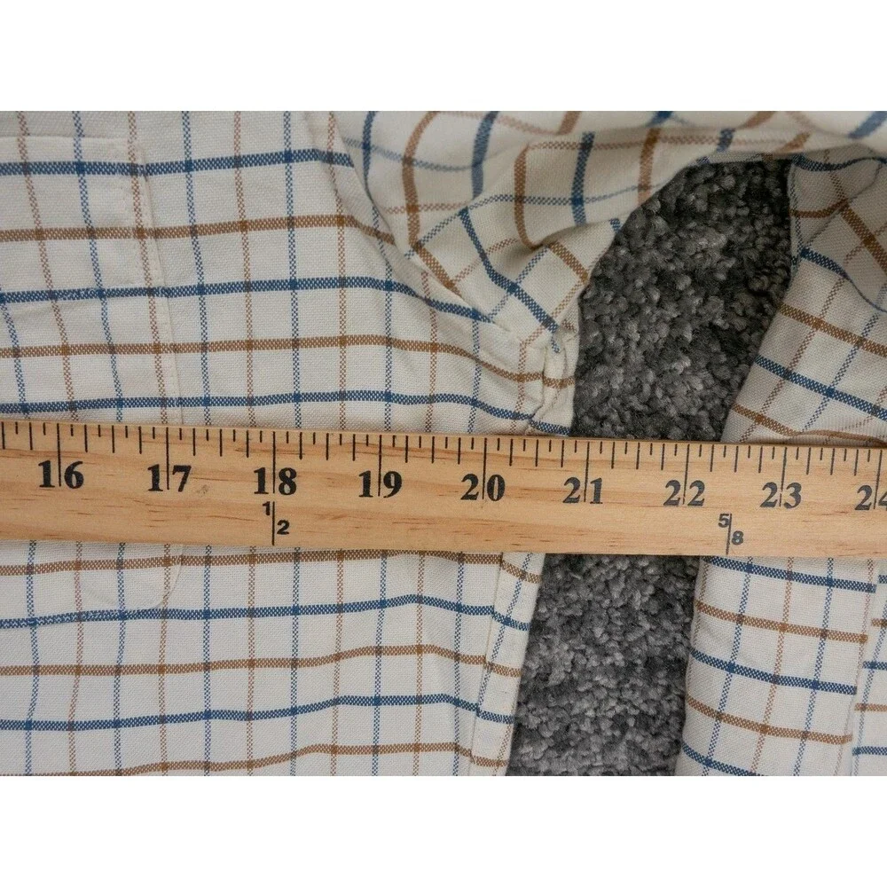 J Crew Shirt Mens Medium Ivory Check Plaid Flex Oxford Long Sleeve Casual Preppy